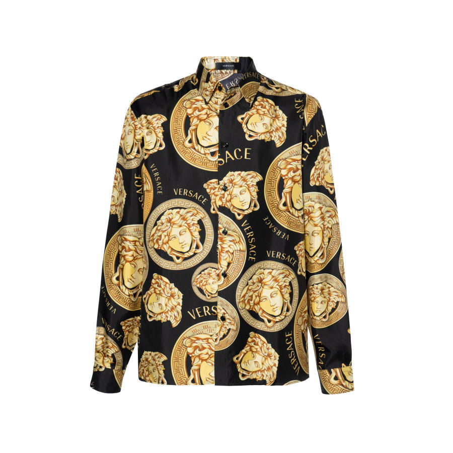 VERSACE VERSACE Shirts Men's Black Lapel Moderate Straight Fit