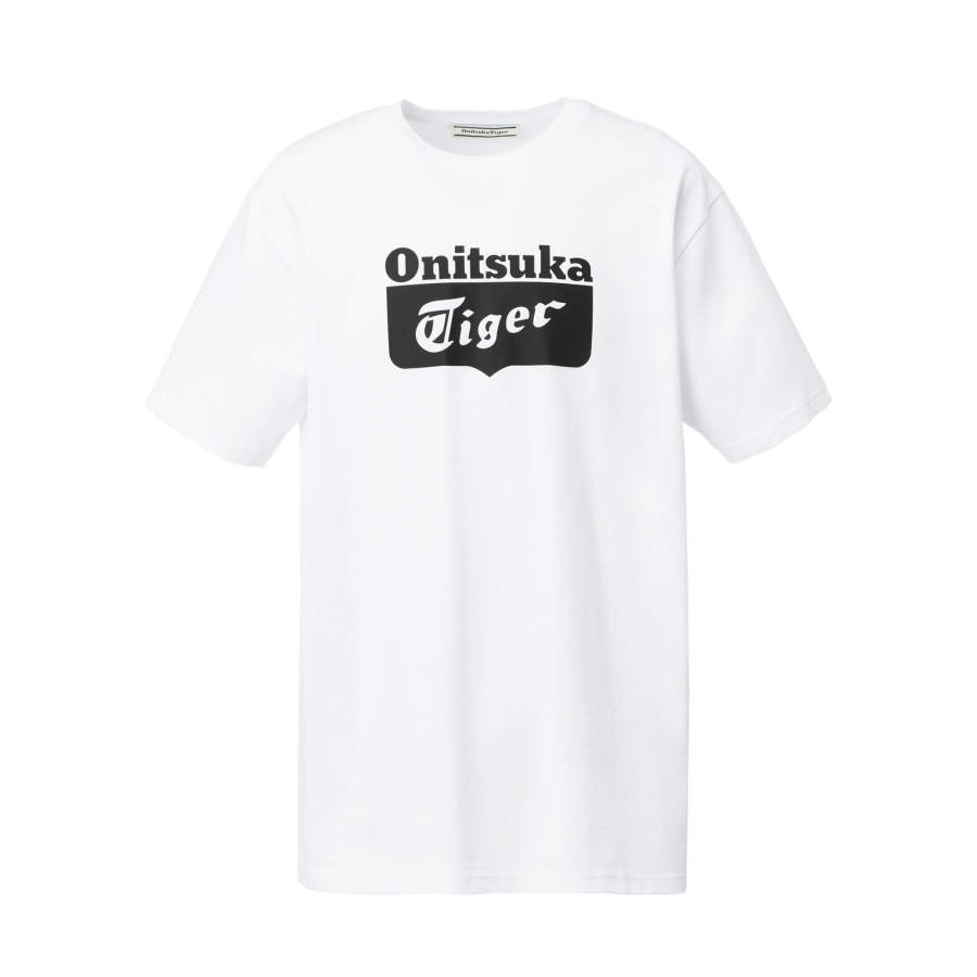 Onitsuka Tiger T Shirts Unisex White/Black Crew Neck Moderate Straight Fit