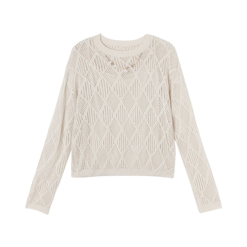 XIANGYING Knitwear Women's Ecru Crew Neck Thin