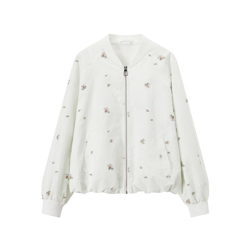 XIANGYING Cropped Coats Women's Ecru Stand Collar Moderate
