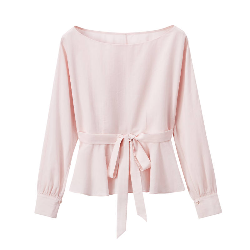 XIANGYING Chiffon Shirts Women's Pink Boat Neck Thin