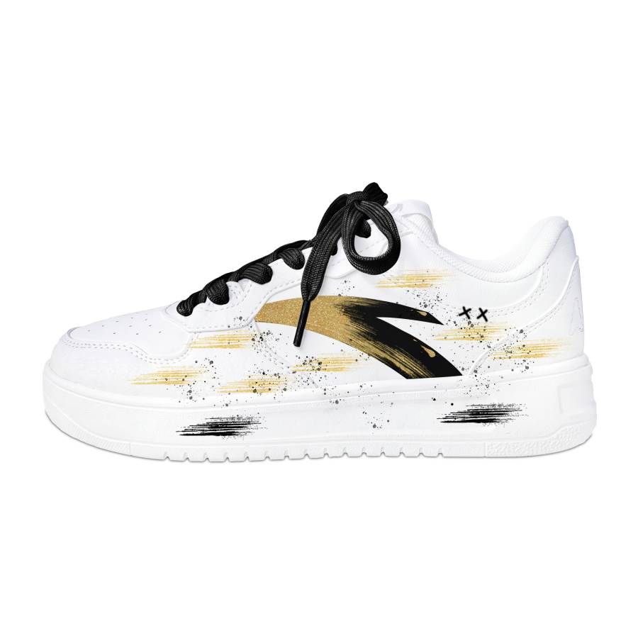 ANTA Easy Skateboard Shoes Men's Low Top White Black Gold Color Block