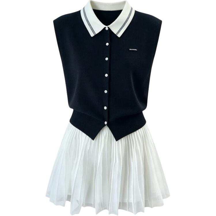 CHARM GLOW Two Piece Skirt Sets Women's Polo Collar Moderate Short Skirt