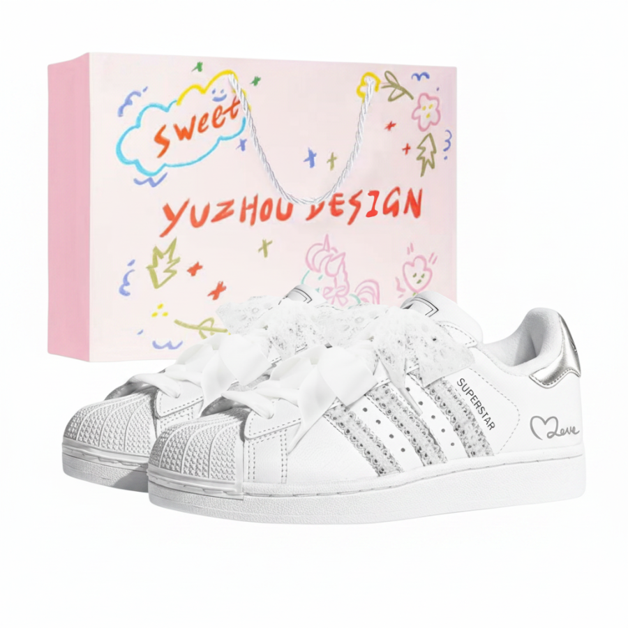Adidas Originals Superstar 2 Skateboard Shoes Women's Low Top White Silver Gray Multicolor