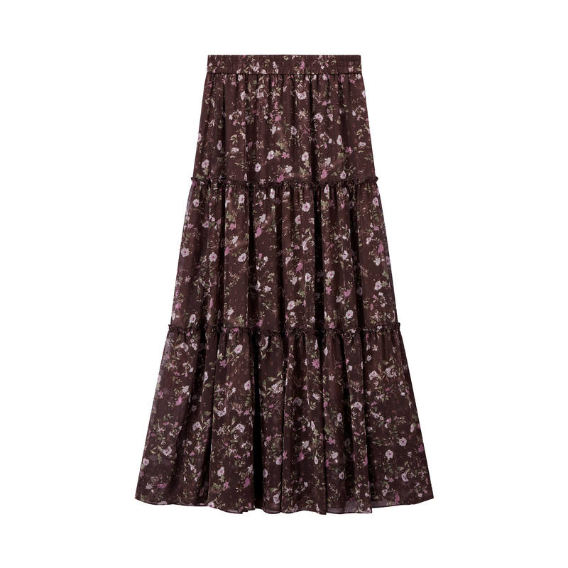 XIANGYING Casual Long Skirts Women's Coffee Thin Long Skirt