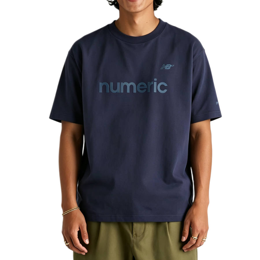 New Balance New Balance T Shirts Men's Night Blue Crew Neck Moderate Straight Fit