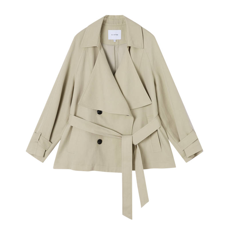 XIANGYING Trench Coats Women's Light Khaki Lapel Moderate