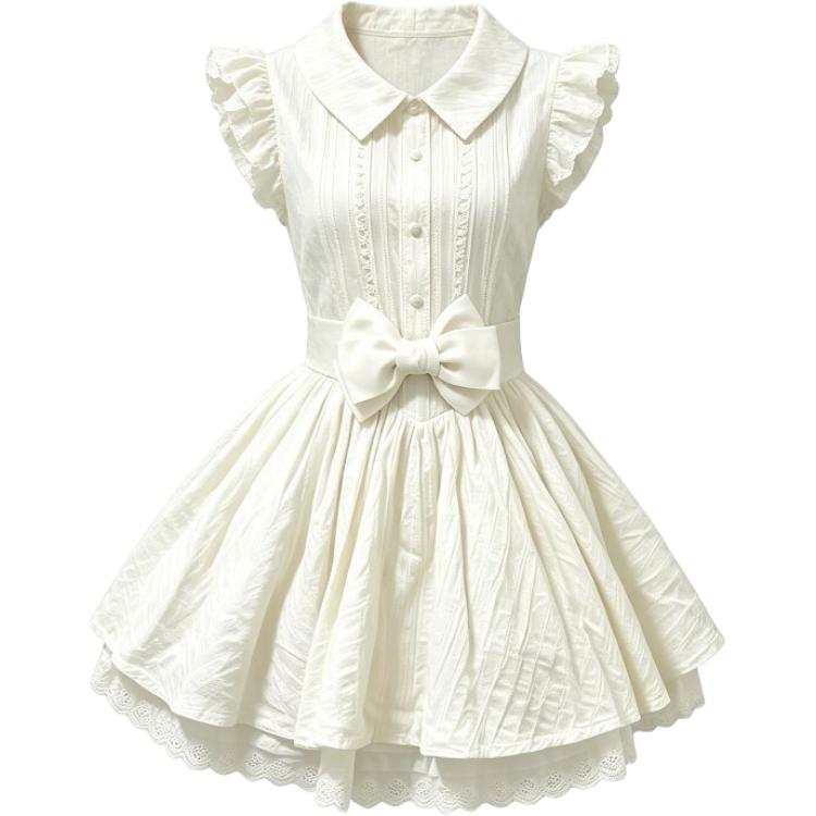 CHARM GLOW Short Sleeved Dresses Women's Apricot Peter Pan Collar Moderate Short Skirt A Line Skirt