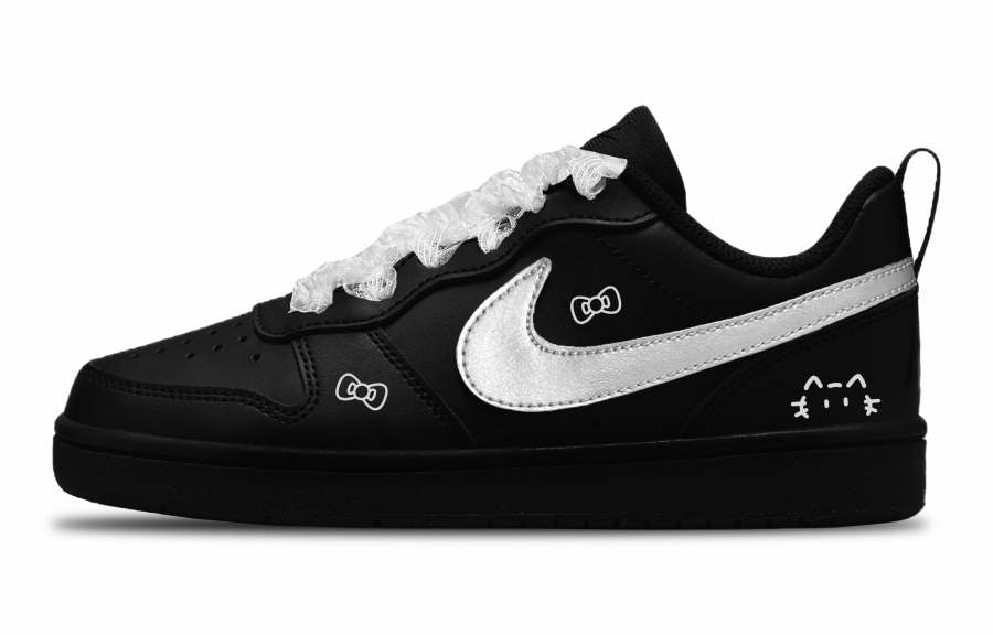 Nike Nike Court Borough Gothic Kitten Leather Low top Kids' Skateboarding Shoes Black Teenagers