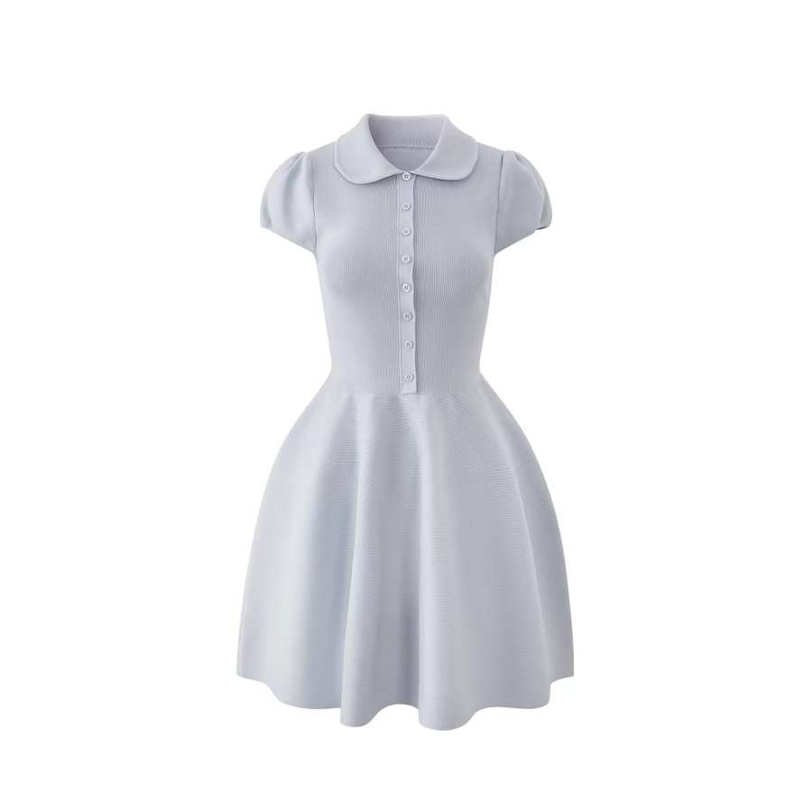 CPAURA Short Sleeved Dresses Women's Peter Pan Collar Moderate Short Skirt A Line Skirt