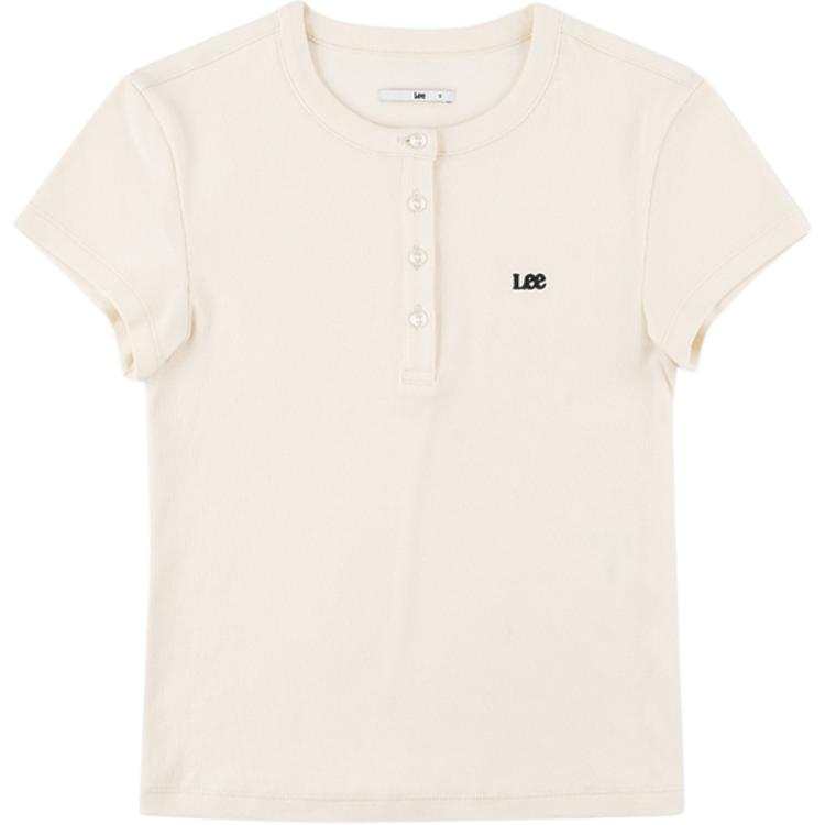 Lee T Shirts Women's Ecru Crew Neck Moderate Straight Fit