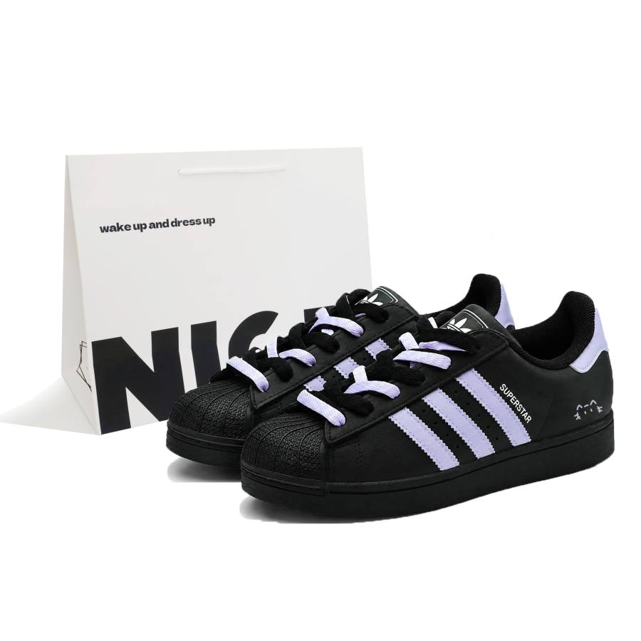 Adidas Originals Superstar 2 Skateboard Shoes Women's Low Top Black Purple Multicolor
