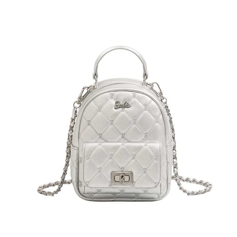 Barbie Princess Synthetic Leather Backpack Regular Women's Silver/Ecru/Pink