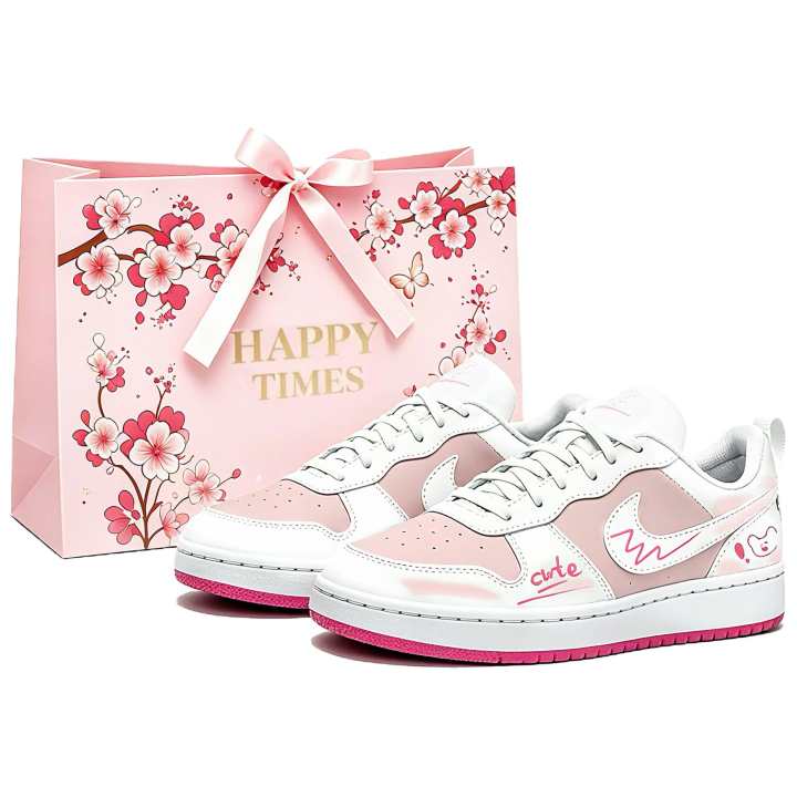 Nike Nike Court Borough Skateboard Shoes Unisex Low Top White Pink Patchwork