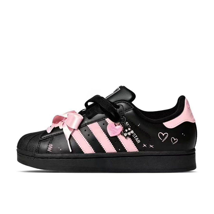 Adidas Adidas Superstar 2 Skateboard Shoes Women's Low Top Black Pink Color Block