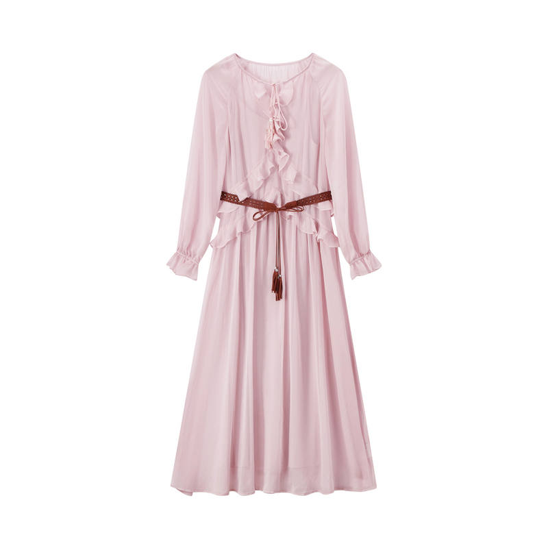 XIANGYING Long Sleeved Dresses Women's Camisole Thin Midi Skirt