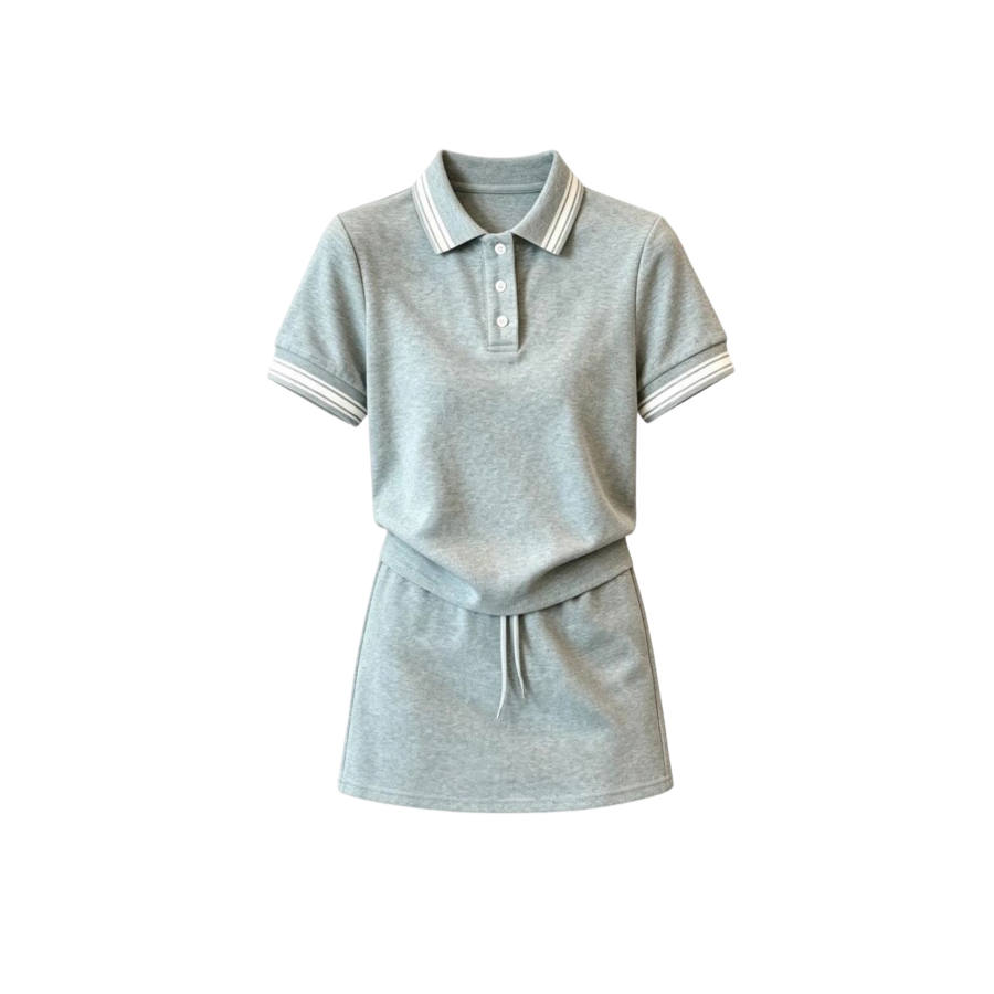 TUSHIFEI Two Piece Skirt Sets Women's Polo Collar Moderate Short Skirt