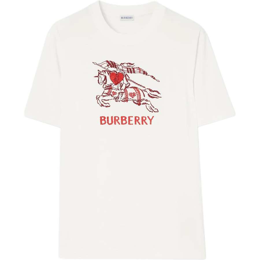 Burberry T Shirts Men's Pink Chalk White Crew Neck Moderate Straight Fit
