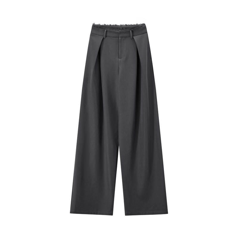 XIANGYING Casual Pants Women's Dark Gray Moderate Wide Leg Pants