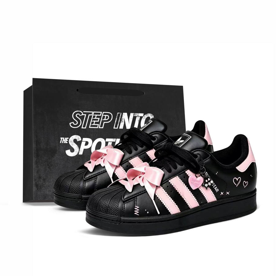 Adidas Adidas Superstar 2 Skateboard Shoes Women's Low Top Black Pink Color Block