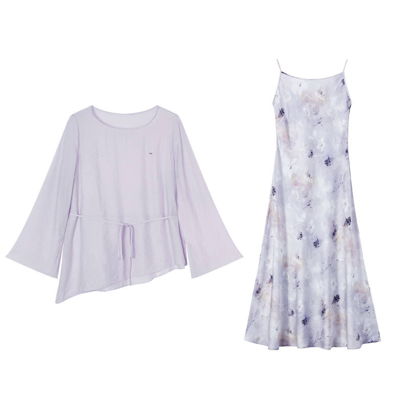 XIANGYING Casual Suits Women's Purple Crew Neck Thin