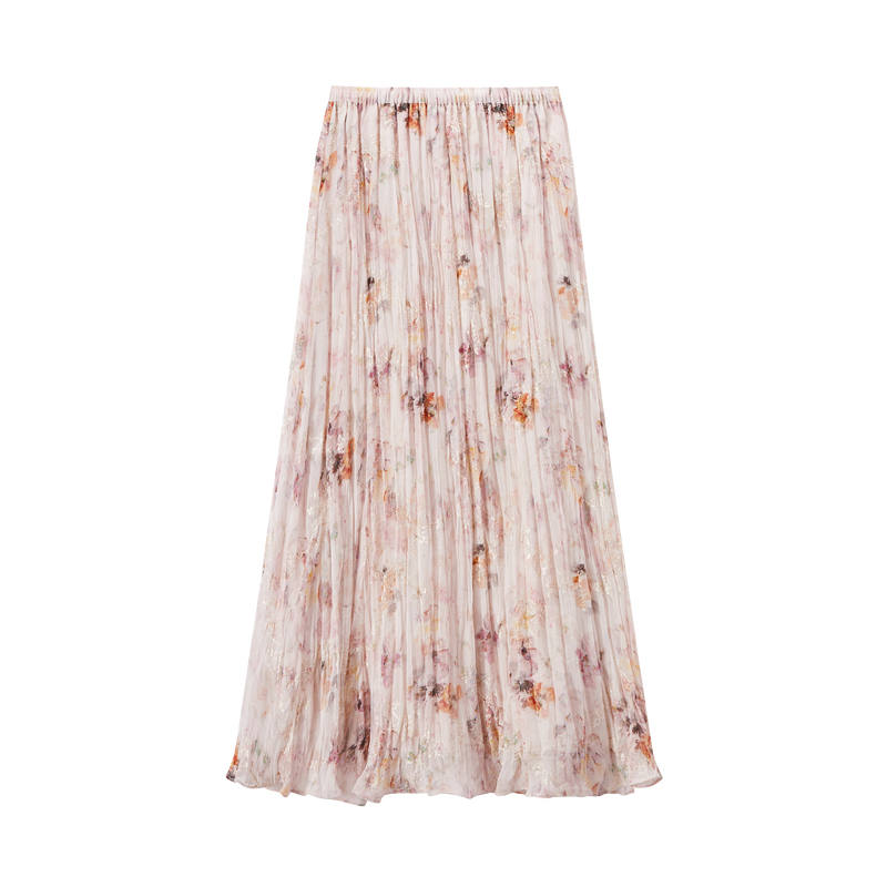 XIANGYING Casual Long Skirts Women's Light Pink Thin Long Skirt