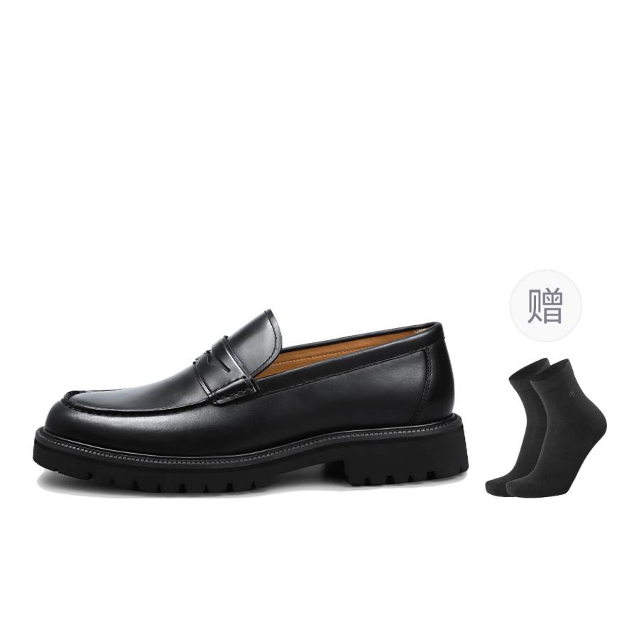 GOLDLION Top Grain Cow Leather Casual Shoes Men's Black