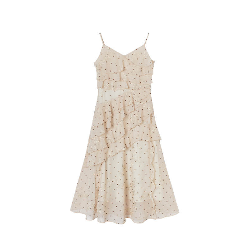XIANGYING Sleeveless Dresses Women's Apricot Camisole Thin Long Skirt