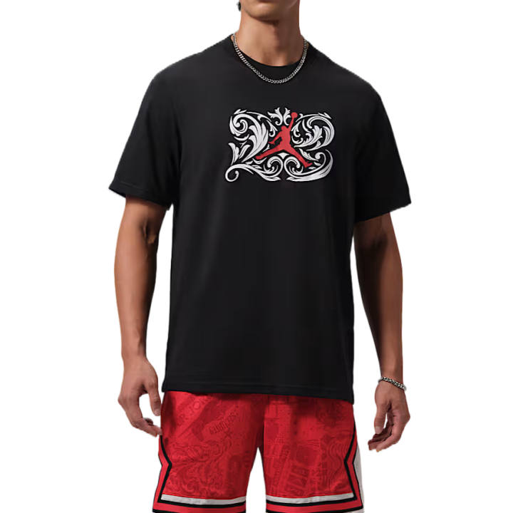 Jordan Jordan Sport T Shirts Men's Black/University Red Crew Neck Moderate