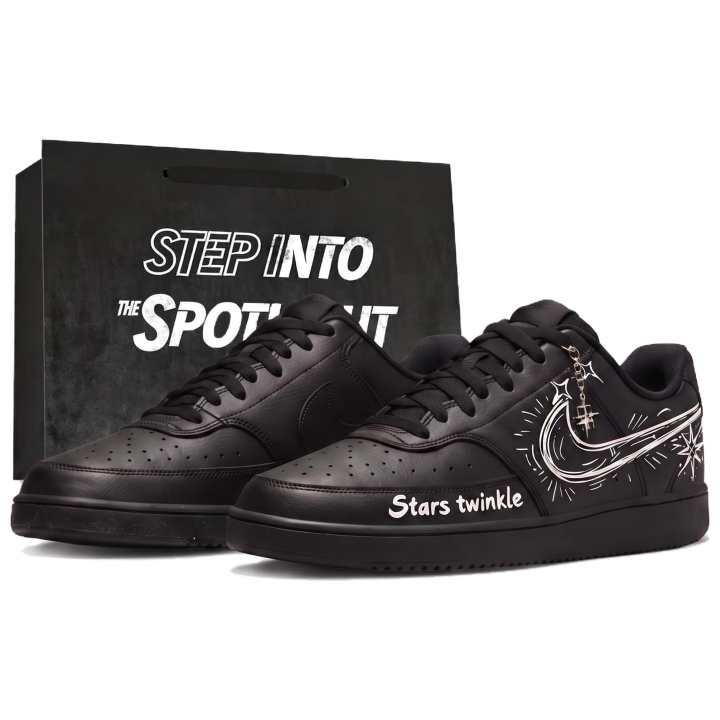 Nike Nike Court Vision Low Skateboard Shoes Unisex Low Top Black & Blue Graffiti Colorway