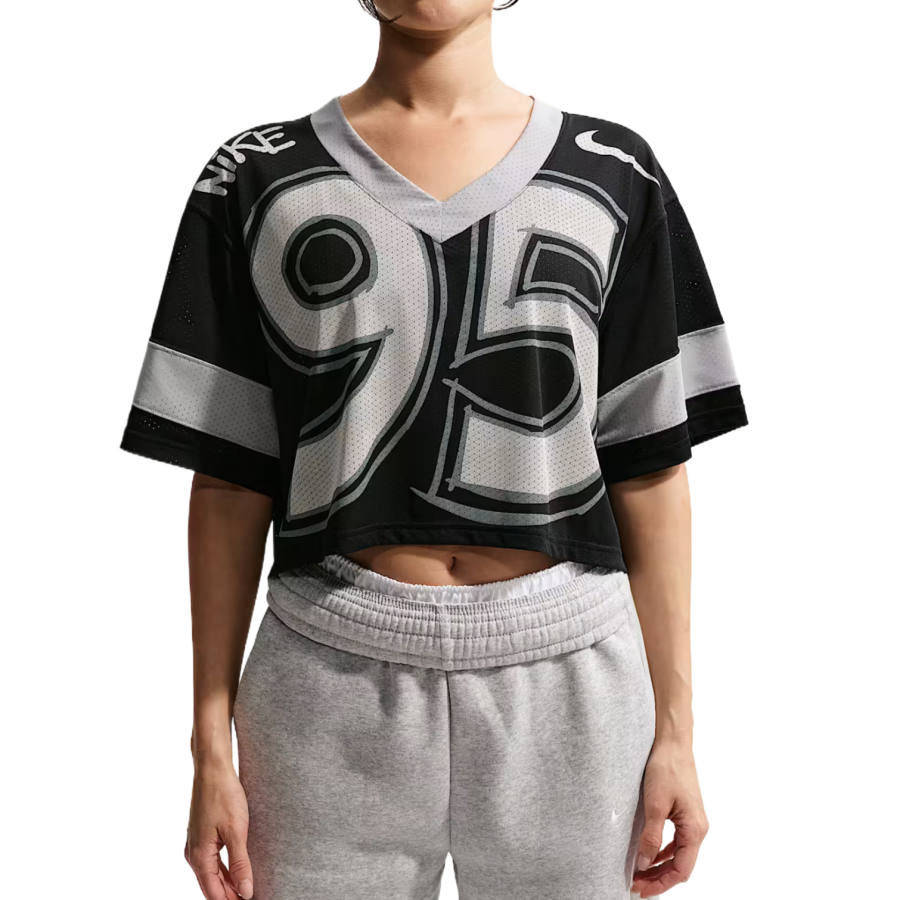Nike Nike Sportswear T Shirts Women's Black/Light Smoke Gray/Chalk White V Neck Moderate
