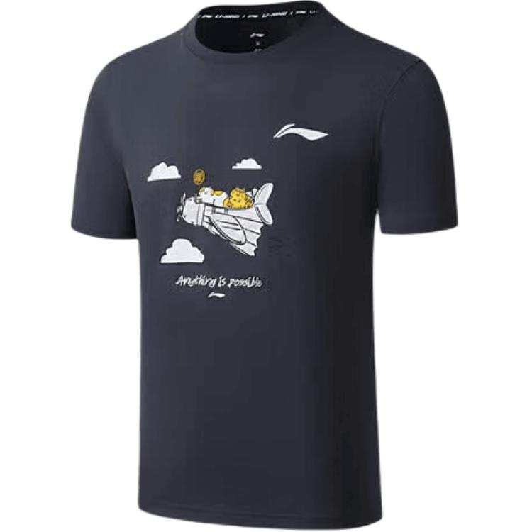 Li-Ning Li Ning Badminton Collection Quick Dry T Shirts Unisex Ink Water Gray Crew Neck Moderate Straight Fit
