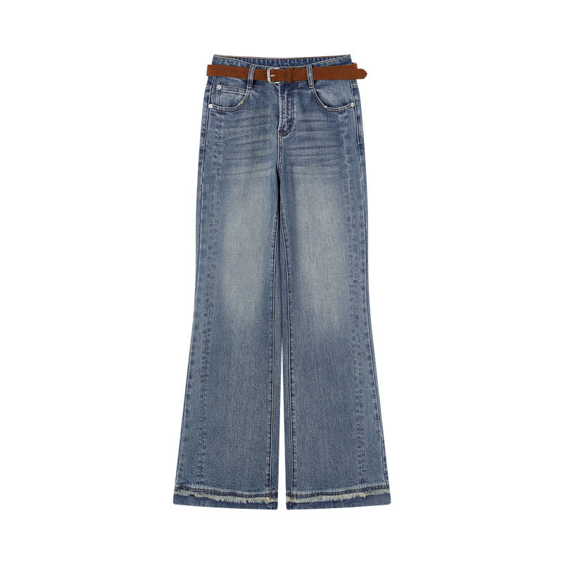 XIANGYING Jeans Women's Denim Blue Moderate Wide Leg Pants