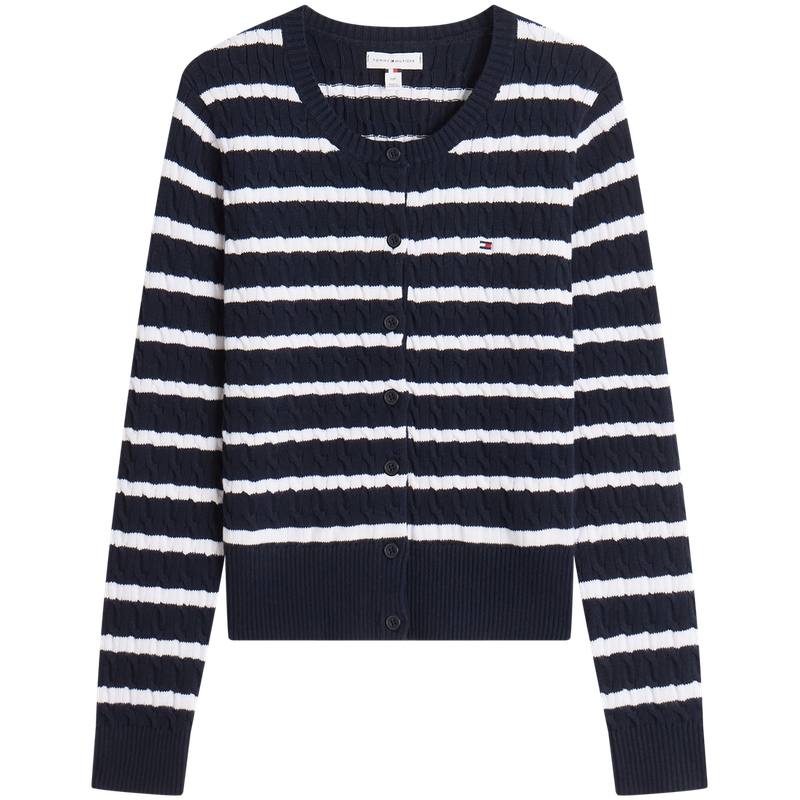 Tommy Hilfiger Knitwear Women's Navy Blue White Stripes DW5 Crew Neck Moderate