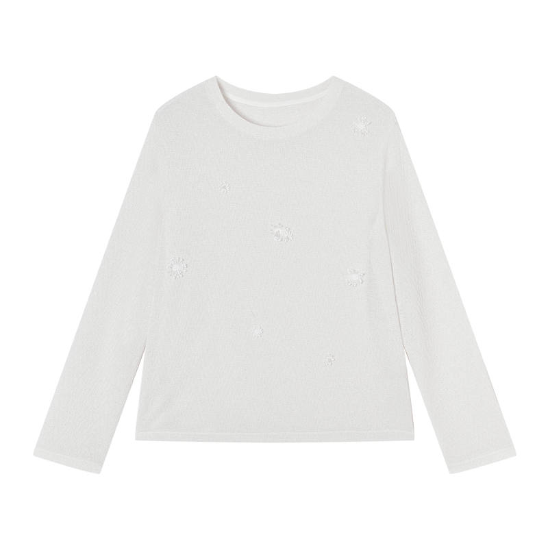 XIANGYING T Shirts Women's Ecru Crew Neck Moderate