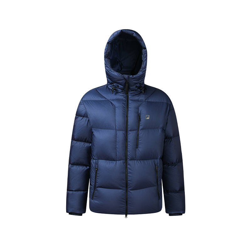 FILA Down Jackets Men's Oceanic Dark Blue Hooded Non Detachable Thickened Straight Fit