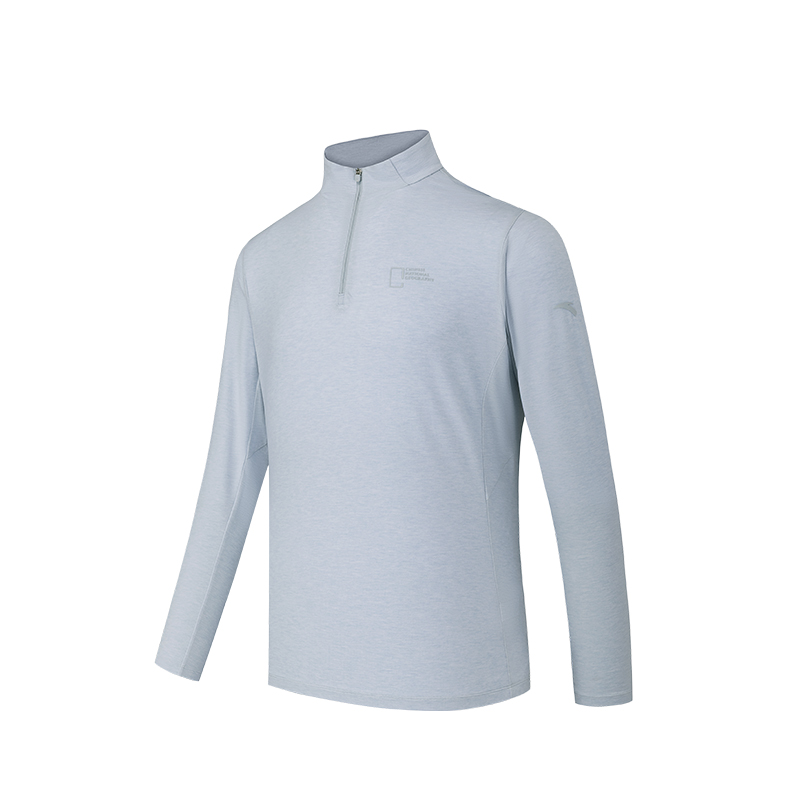 ANTA T Shirts Men's Frost Tower Gray Stand Collar Moderate Straight Fit