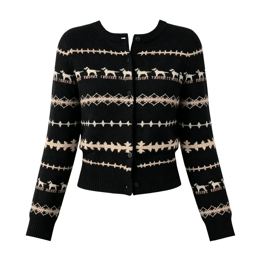 FINDSME GAGA Knitwear Women's Black Crew Neck Moderate Nipped In Waist