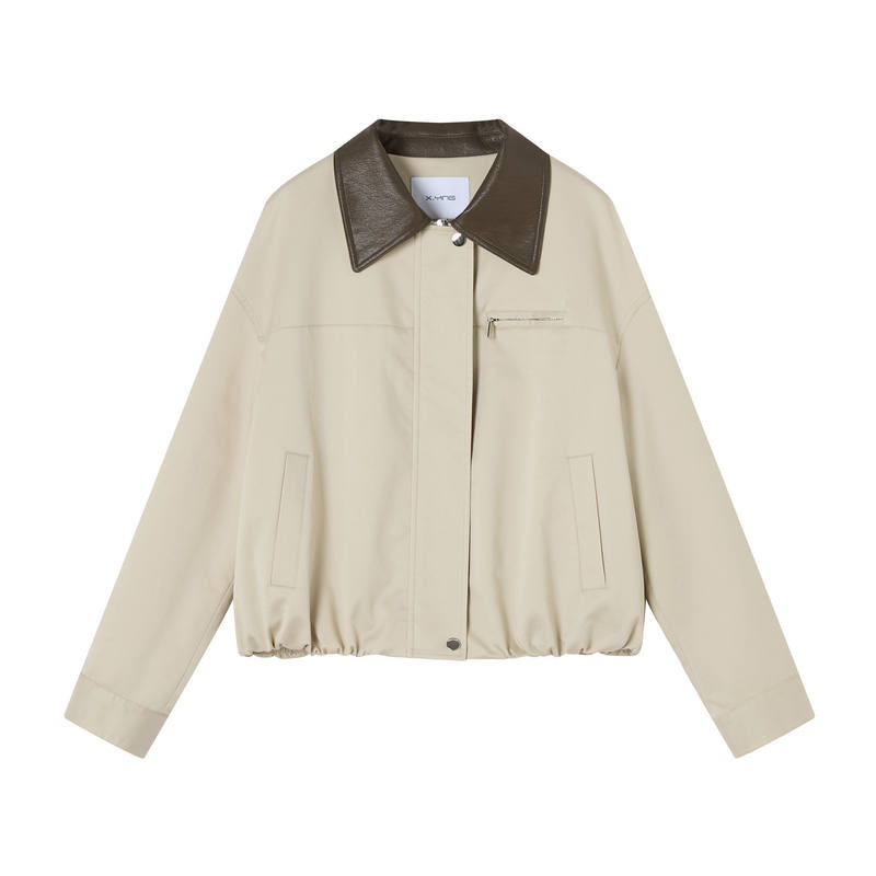 XIANGYING Cropped Coats Women's Light Khaki Lapel Moderate