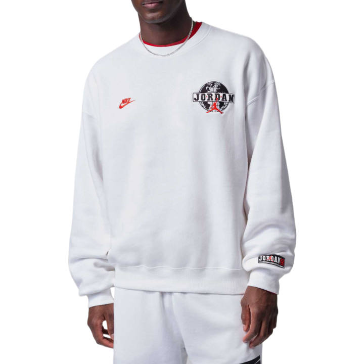 Jordan Jordan Brooklyn Sweatshirts Men's White/Pepper Red Crew Neck Moderate