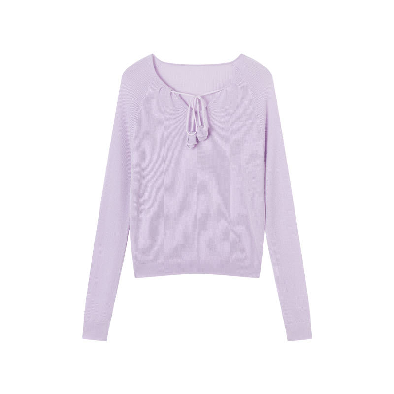 XIANGYING Knitwear Women's Lilac V Neck Moderate