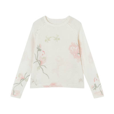 XIANGYING Knitwear Women's Ecru Crew Neck Moderate