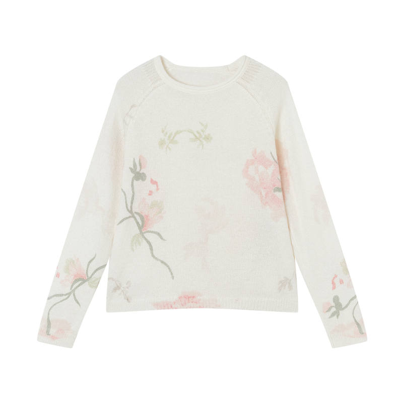 XIANGYING Knitwear Women's Ecru Crew Neck Moderate