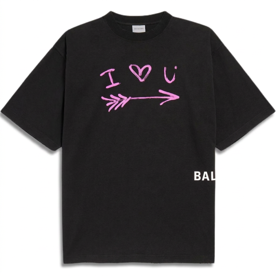Balenciaga T Shirts Men's Black Crew Neck Moderate Straight Fit