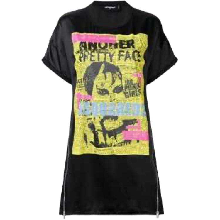 DSQUARED 2 Short Sleeved Dresses Women's Black Crew Neck Moderate Short Skirt