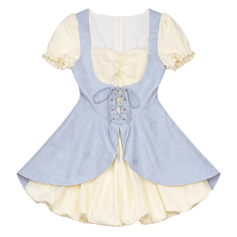 FABRIC PIG Short Sleeved Dresses Women's Light Blue Short Sleeved Short Skirt Camisole Thin Short Skirt A Line Skirt
