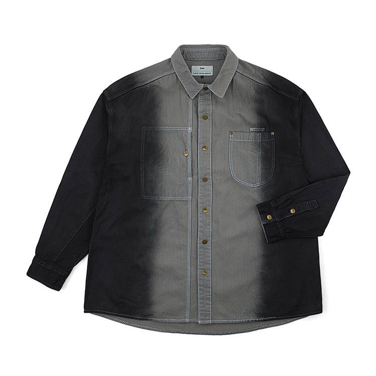 Lee Lee Shirts Men's Black Gray Gradient Lapel Moderate