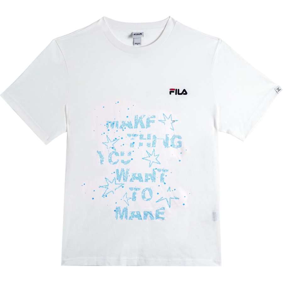 FILA T Shirts Unisex Gray White Crew Neck Moderate Straight Fit