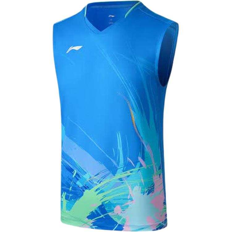 Li-Ning Li Ning Tank Tops Unisex Cobalt Crystal Blue V Neck Moderate Straight Fit