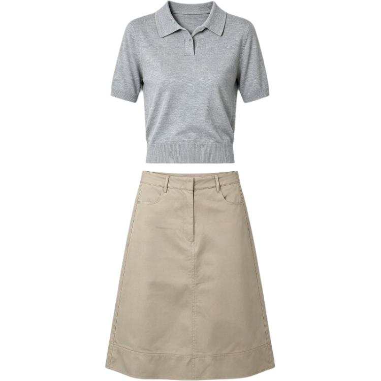 CHARM GLOW Two Piece Skirt Sets Women's Polo Collar Moderate Short Skirt